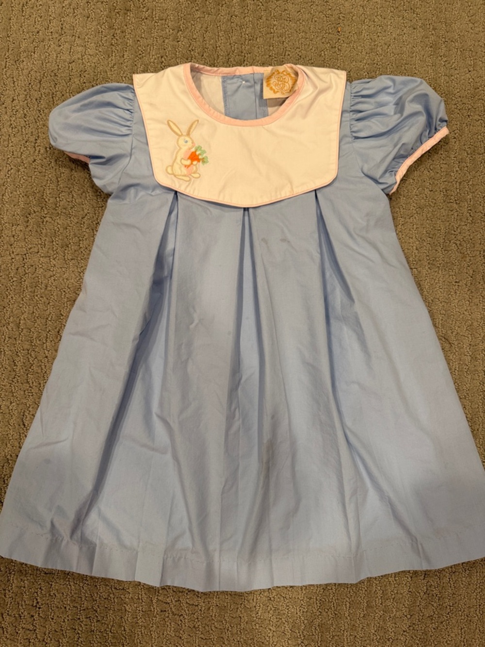 The Beaufort Bonnet Company Light Blue Dress with Bib and Embroidered Bunny